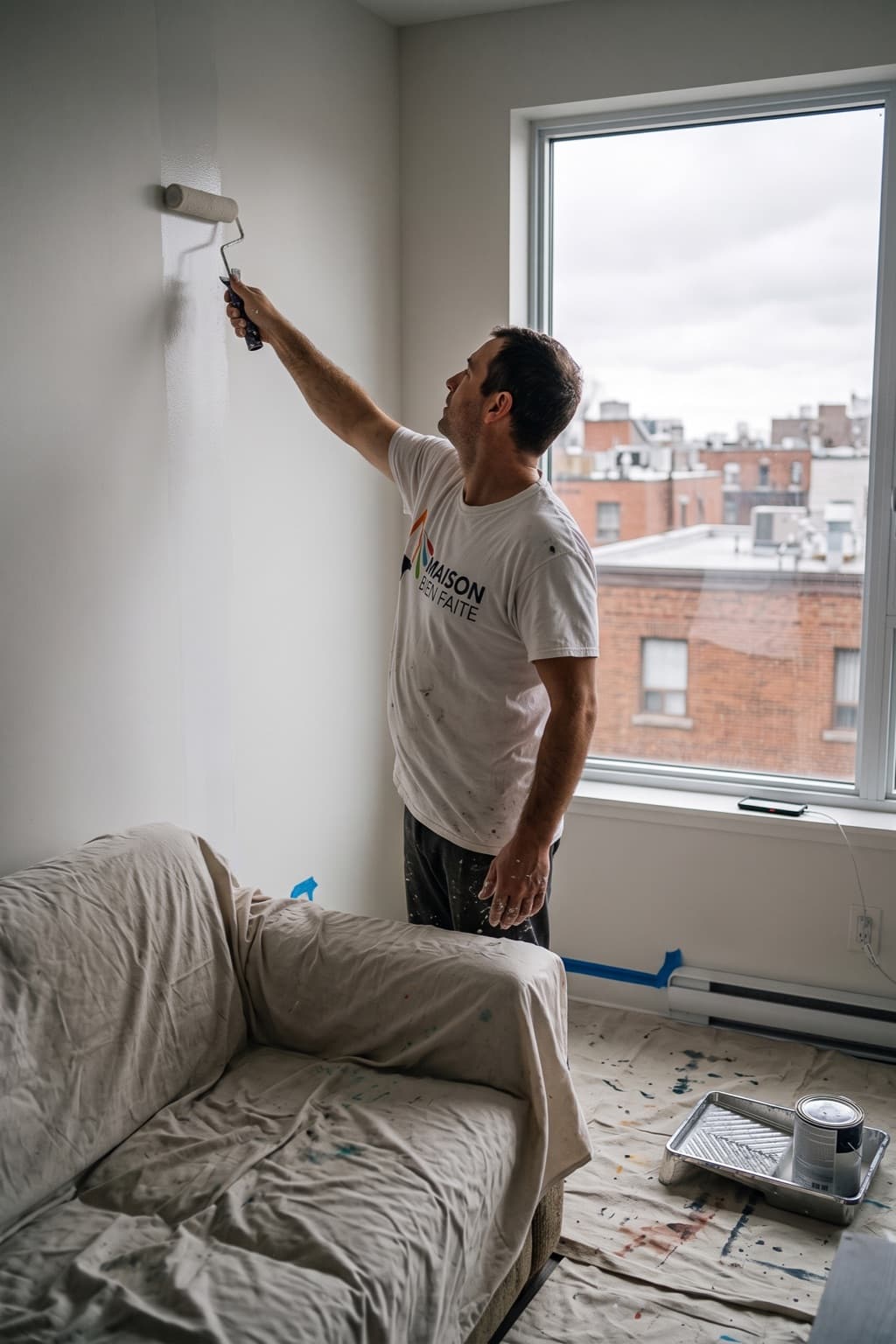 Pièce entièrement protégée pendant la peinture